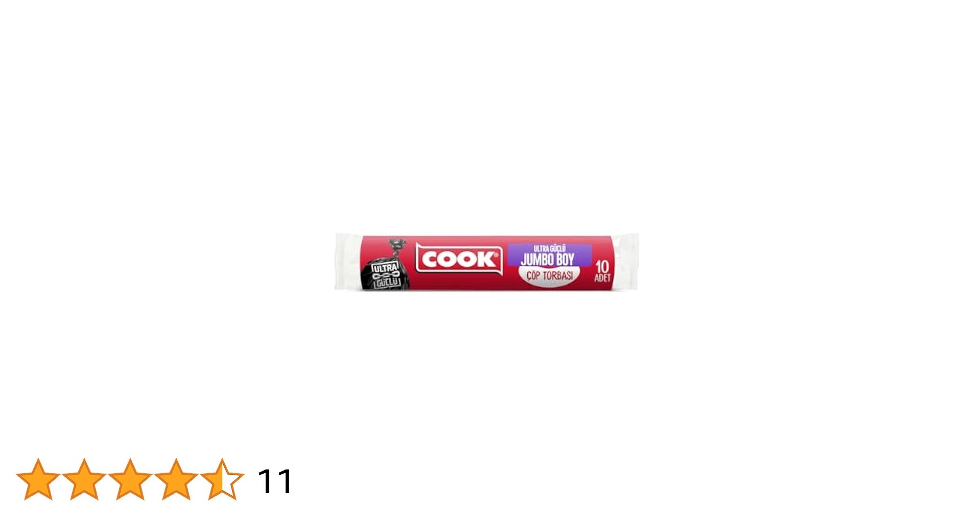 Cook Ekstra Kalın Çöp Torbası, Ultra Dayanıklı Jumbo Boy 80 x 110 cm (10 Adet/Rulo)
