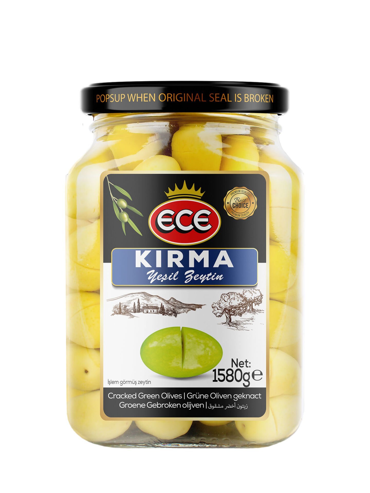 1600 CC KAVANOZ ECE KIRMA YEŞİL ZEYTİN 1580 GR