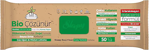 Sleepy Easy Clean Bio Çözünür Çay Ağacı ve Misket Limonu Yüzey Temizlik Havlusu 50 Yaprak