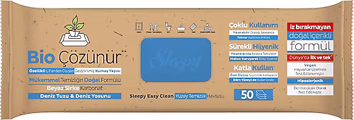 Sleepy Easy Clean Bio Çözünür Deniz Tuzu ve Deniz Yosunu Yüzey Temizlik Havlusu 50 Yaprak