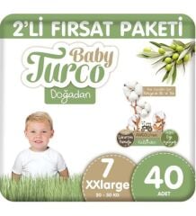 Baby Turco Doğadan 2'li Fırsat Paketi Bebek Bezi 7 Numara Xxlarge 40 Adet