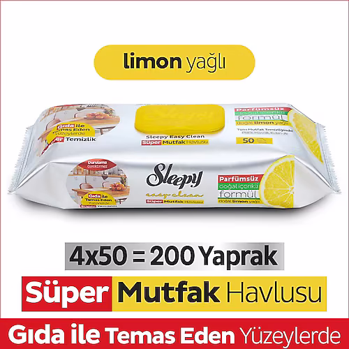 Sleepy Easy Clean Limon Yağlı Süper Mutfak Havlusu 50'li 4 Adet