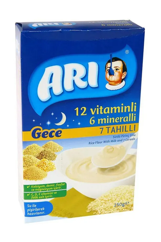 Arı Mama 12 Vitaminli 6 Mineralli Sütlü 7 Tahıllı Pirinçli Gece 250 gr